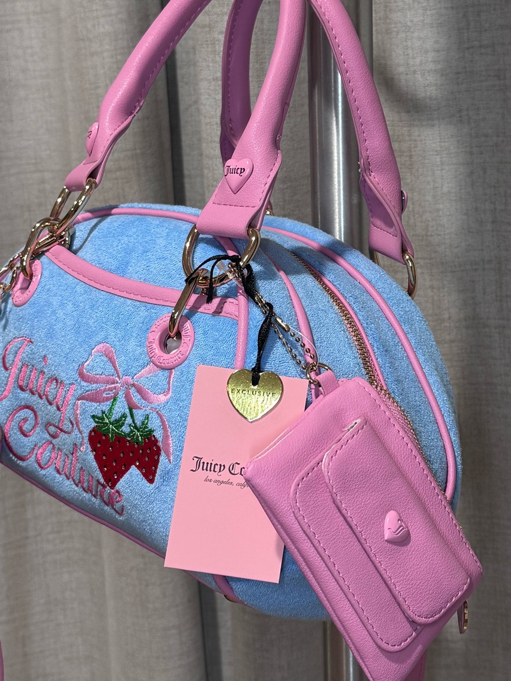 Juicy Couture Blue Mini Barrel Bag with Pink Trim - Picture 3 of 3
